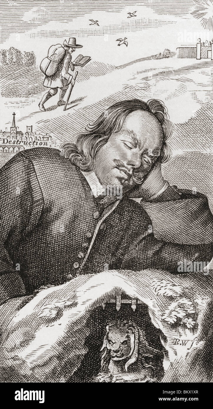 Le rêve de Bunyan. Frontispice du progrès de Pilgrim, 1680. John Bunyan, 1628 - 1688. Écrivain et prédicateur chrétien. Banque D'Images
