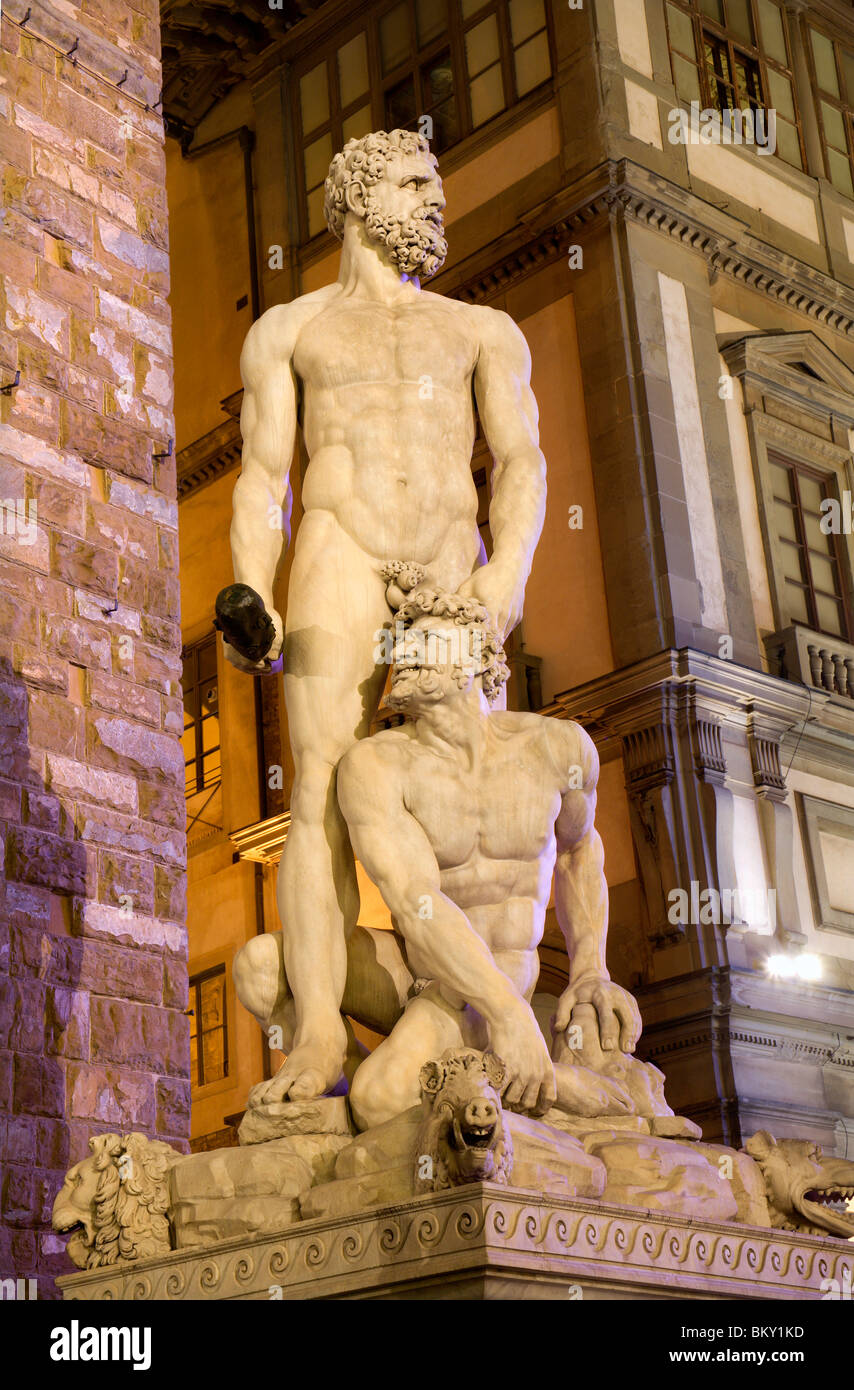 Florence - Hercules et statue de Baccio Bandinelli Caco Banque D'Images