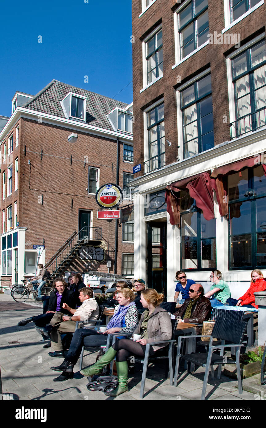 Amsterdam Canal Amstel House Boat Pays-bas Cafe Banque D'Images