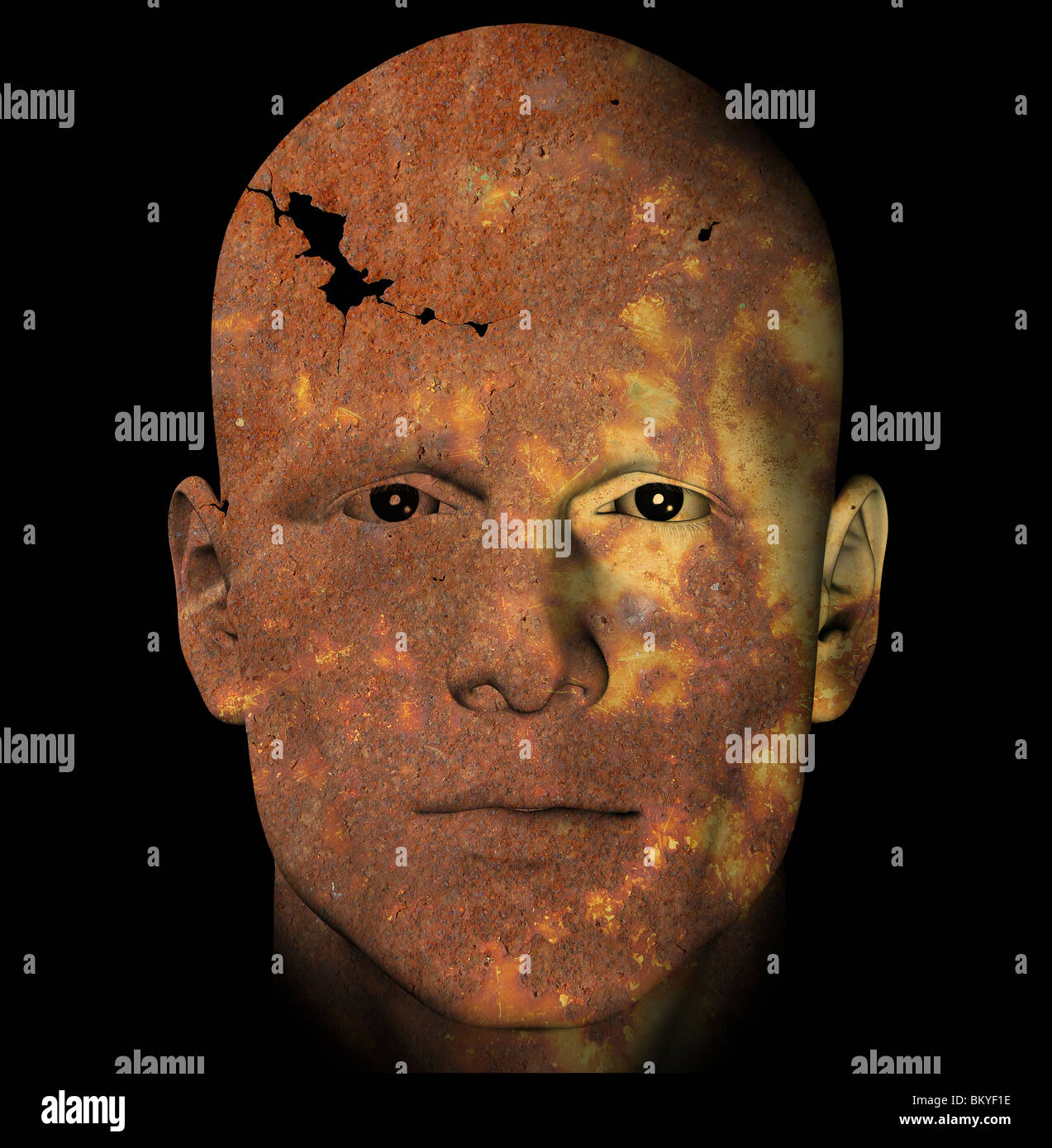 Portrait masculin sur rusty grunge et surface métallique. Illustration numérique 3d. Banque D'Images