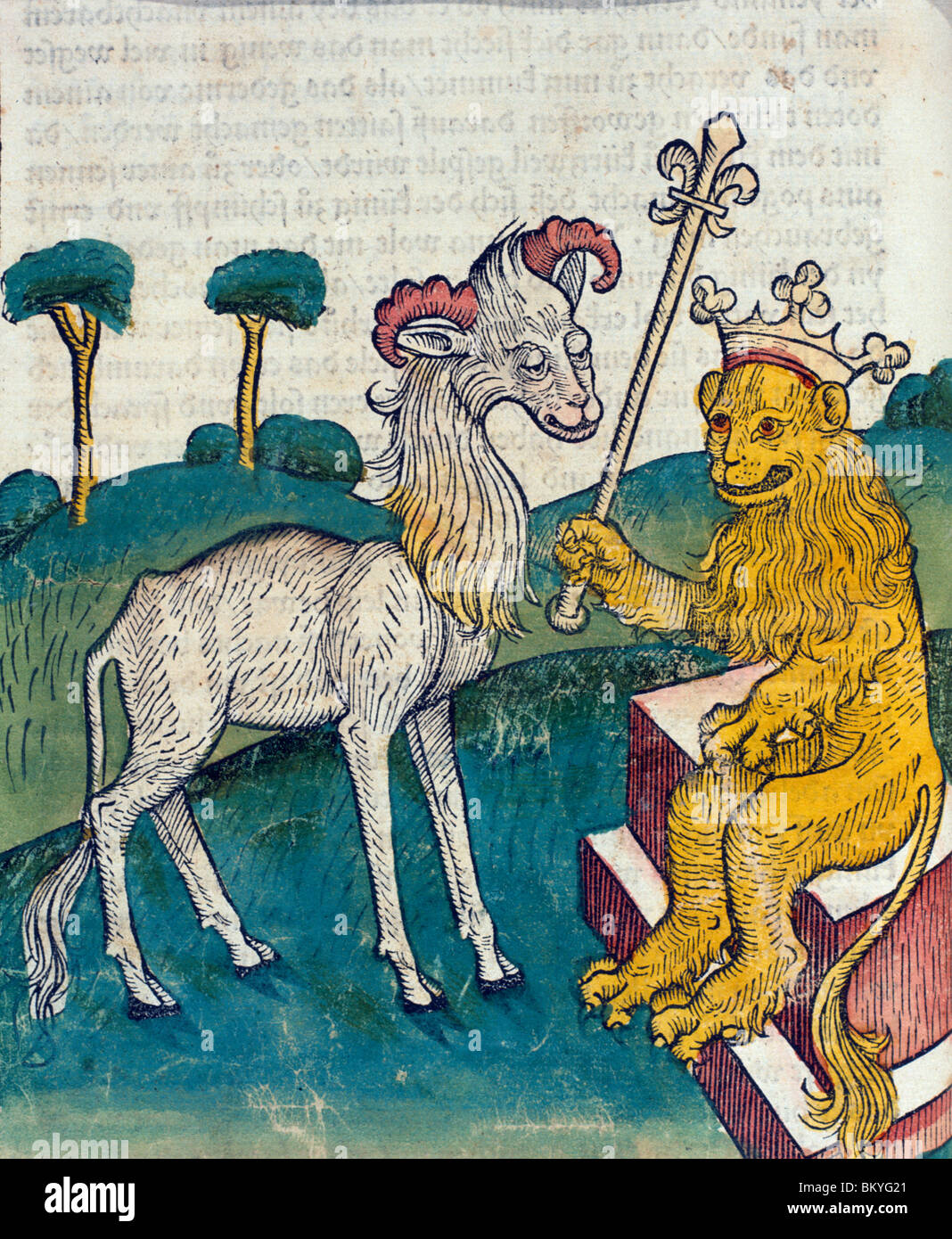 Lion King avec chèvre, de Buch der Weisheit der alten Weisen, USA, New York, Chicago, Newberry Library, 1483 Banque D'Images