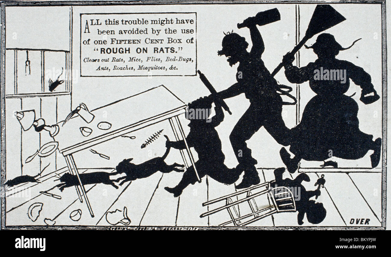 Rugueux sur les rats, les cartes commerciales, 19e siècle Banque D'Images