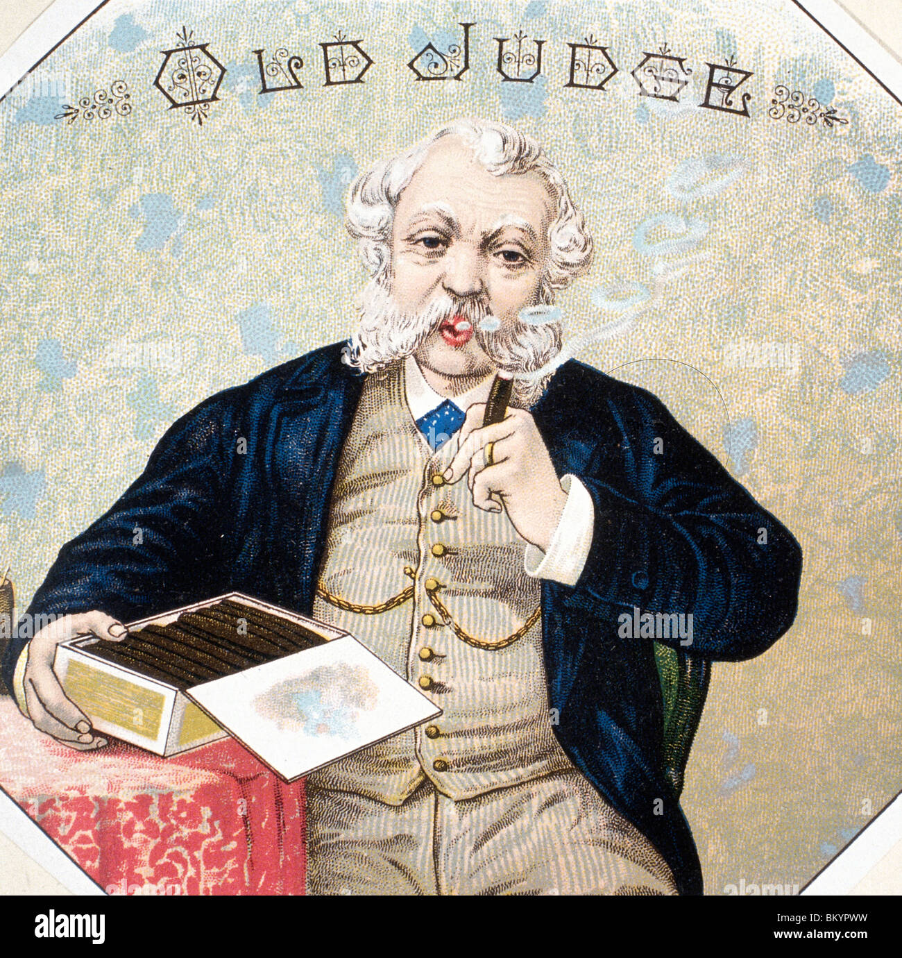 Ancien juge, étiquettes de boîtes à cigares, 19e siècle Banque D'Images