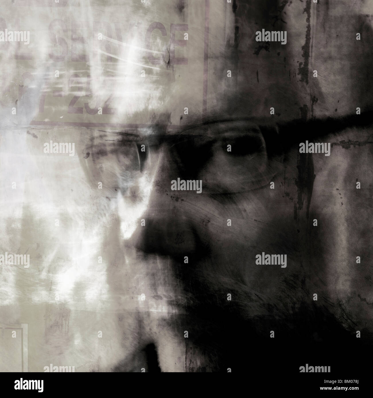 L'image de texture d'un homme portant des lunettes à regarder l'appareil photo Banque D'Images