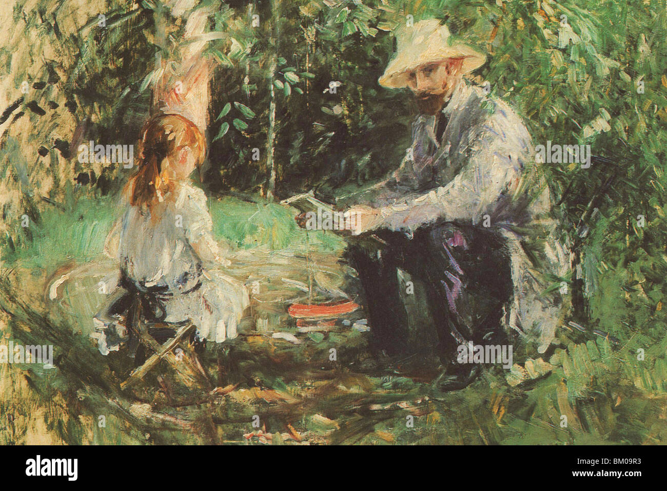 Eugène Manet et sa fille dans le jardin Banque D'Images