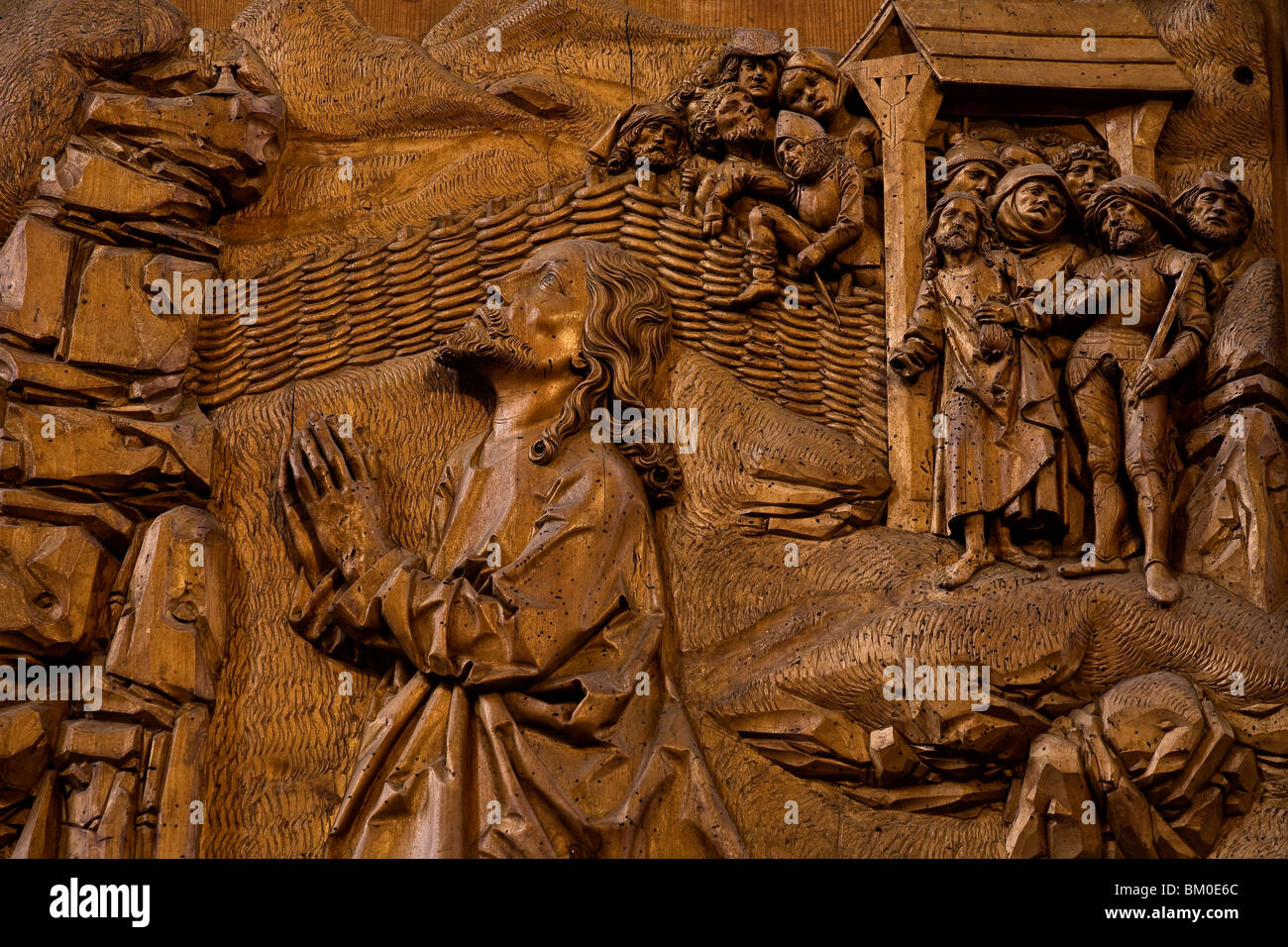 Retable Saint Sang, détail de Jésus Christ prier sur le mont des oliviers, de sculpteur Tilman Riemenschneider Jak à St. Banque D'Images