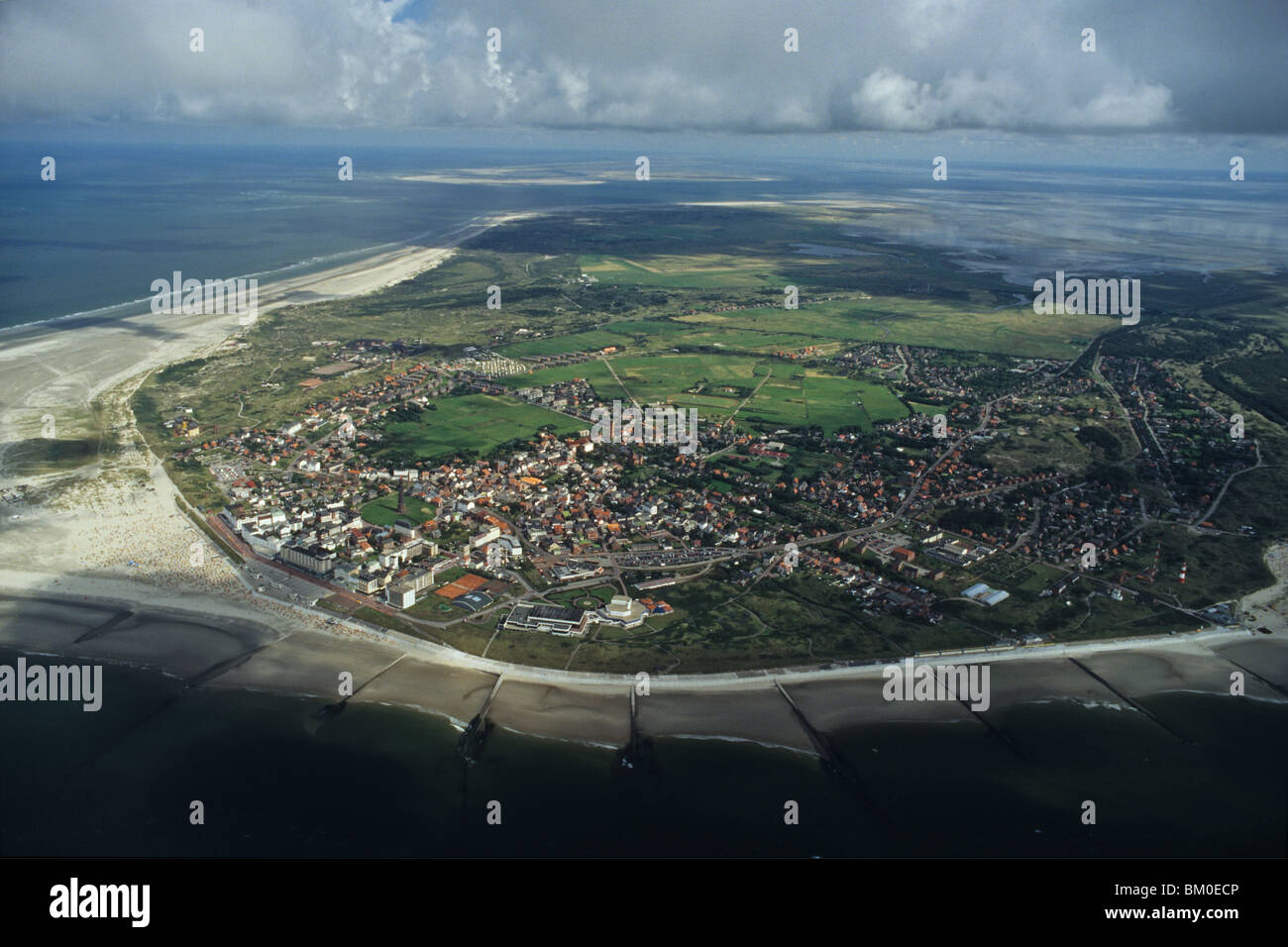 Photo aérienne, plage, à l'Est de l'île de Borkum, Frison, côte de la mer du Nord, Basse-Saxe, Allemagne du nord Banque D'Images