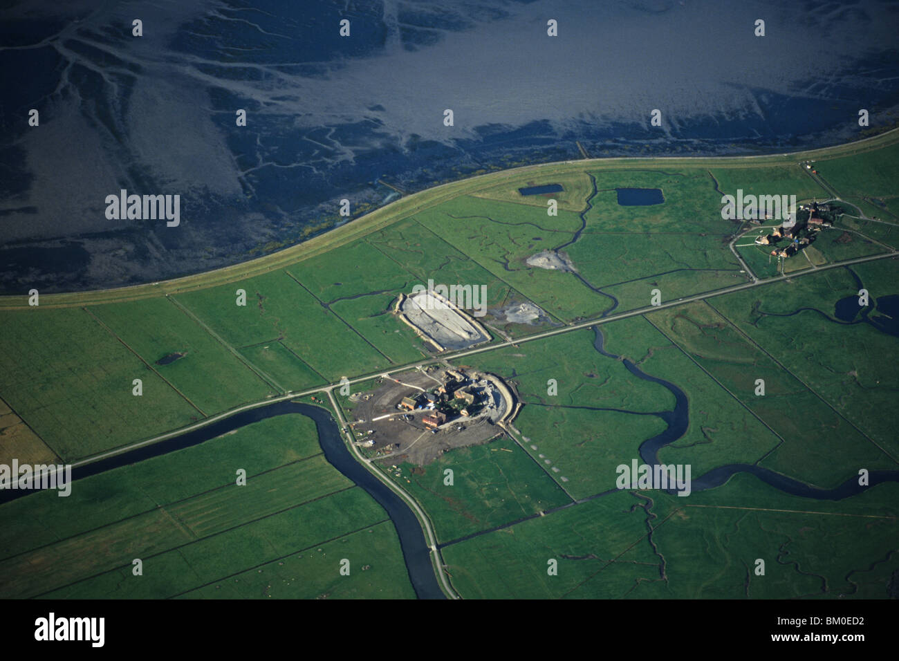 Photo aérienne de l'île, Nordmarsch-Langeness Etat fédéral de Schleswig-Holstein, Mer du Nord, le nord de l'Allemagne Banque D'Images