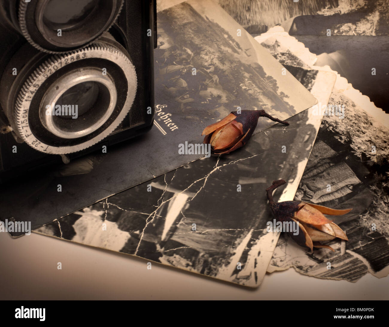 Ancien appareil photo et photos anciennes Banque D'Images