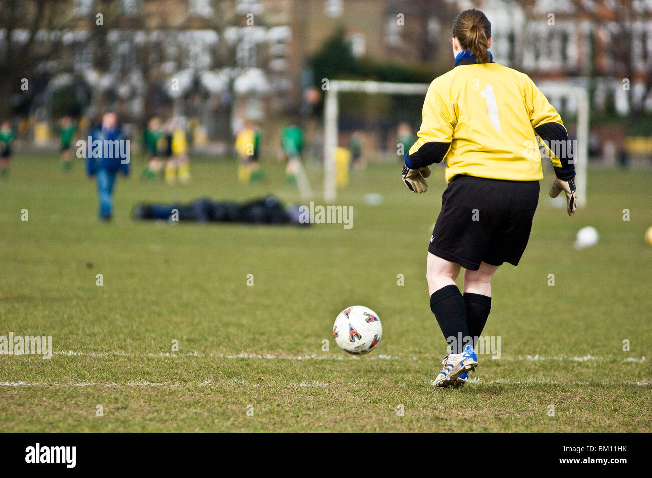 Le football féminin, Clapham Common, Londres du sud, Banque D'Images