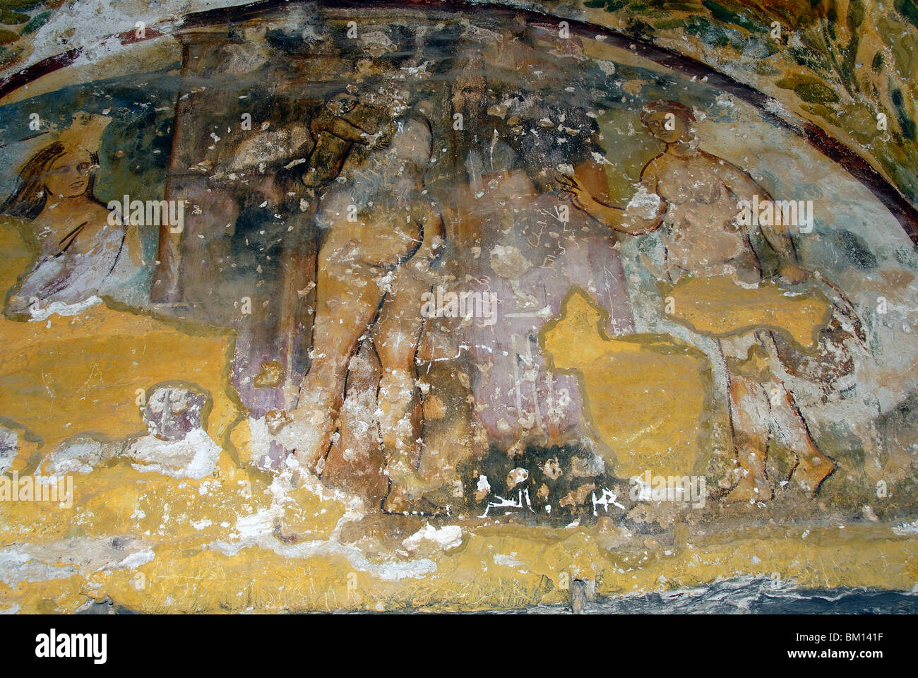 Fresco, Qasr Amra, châteaux du désert, la Jordanie, Moyen-Orient Banque D'Images