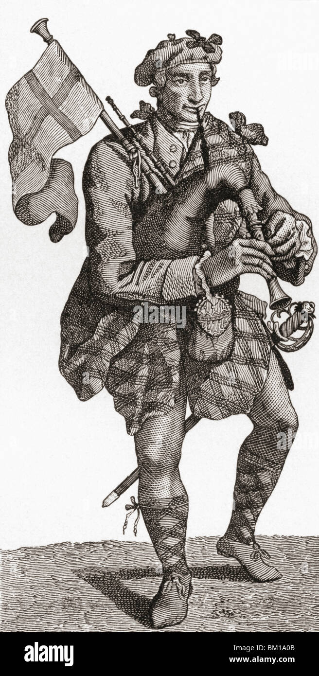 Un Piper dans le Highland Regiment au 18e siècle. Banque D'Images