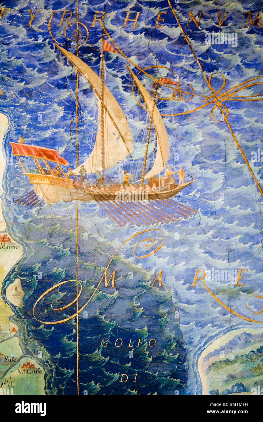 Détail de carte antique de la peinture au musée du Vatican Banque D'Images