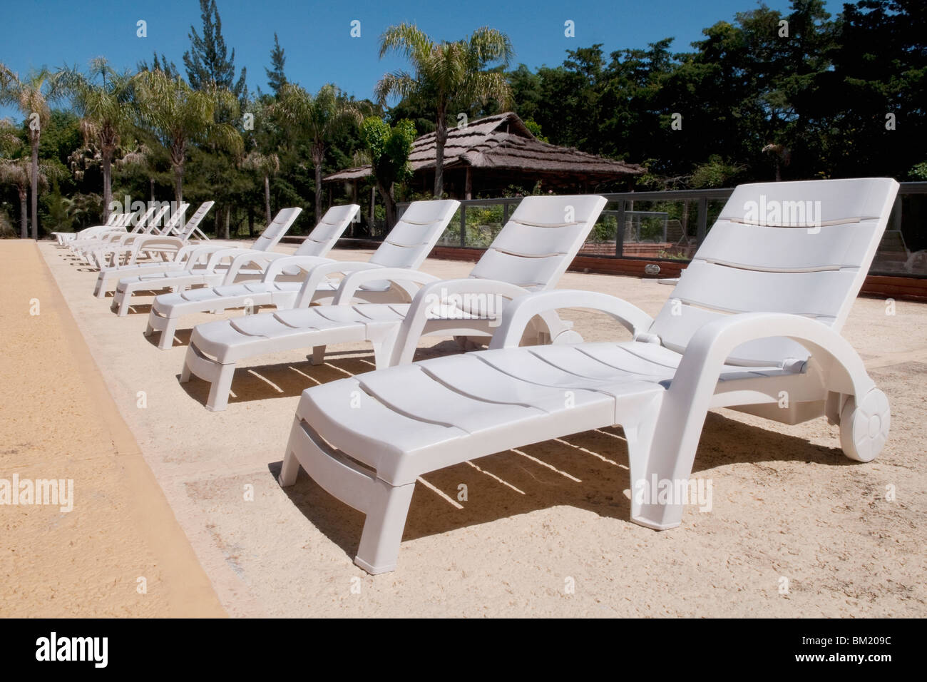 Dans une rangée de chaises longues Banque D'Images