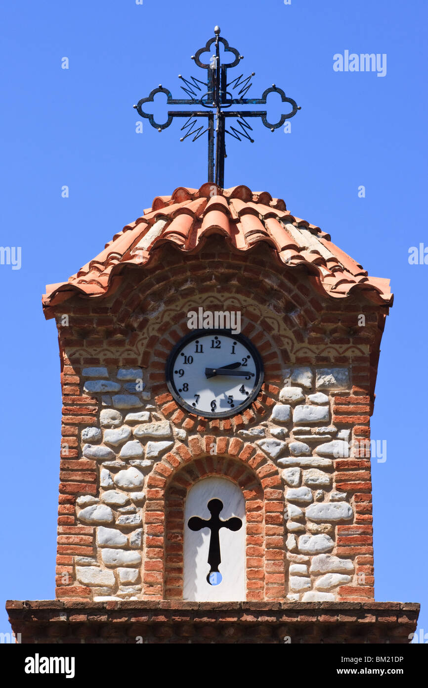 Tour de l'horloge à Agiasos, Lesvos (Lesbos), Grèce Banque D'Images