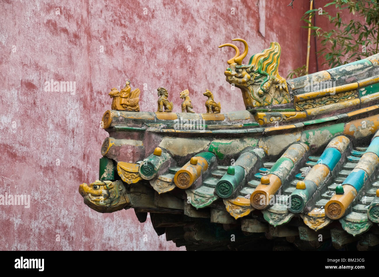 Close-up d'un toit orné, Cité Interdite, UNESCO World Heritage Site, Beijing, Chine Banque D'Images