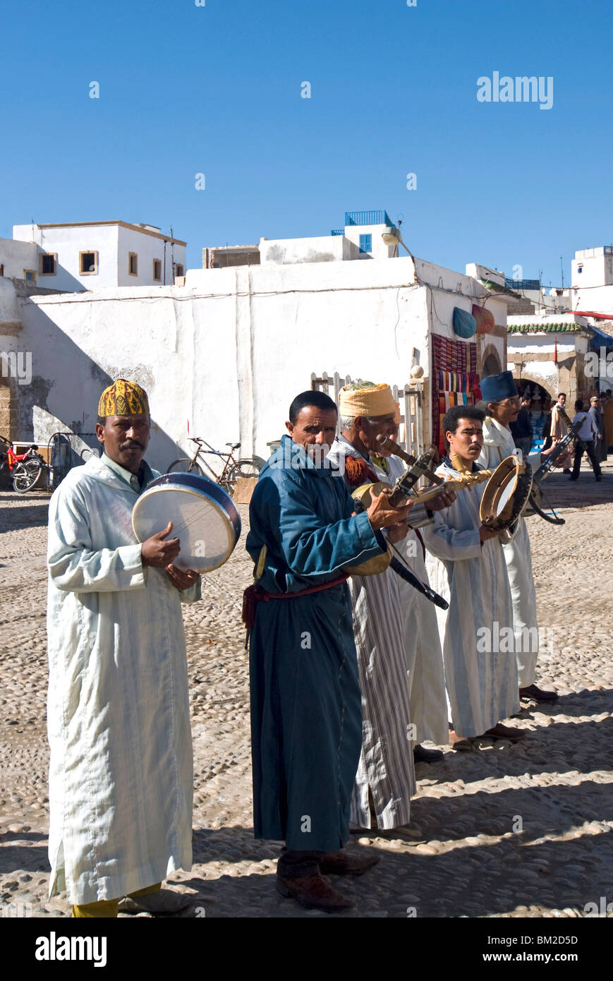 Musiciens, Essaouira, Maroc Banque D'Images