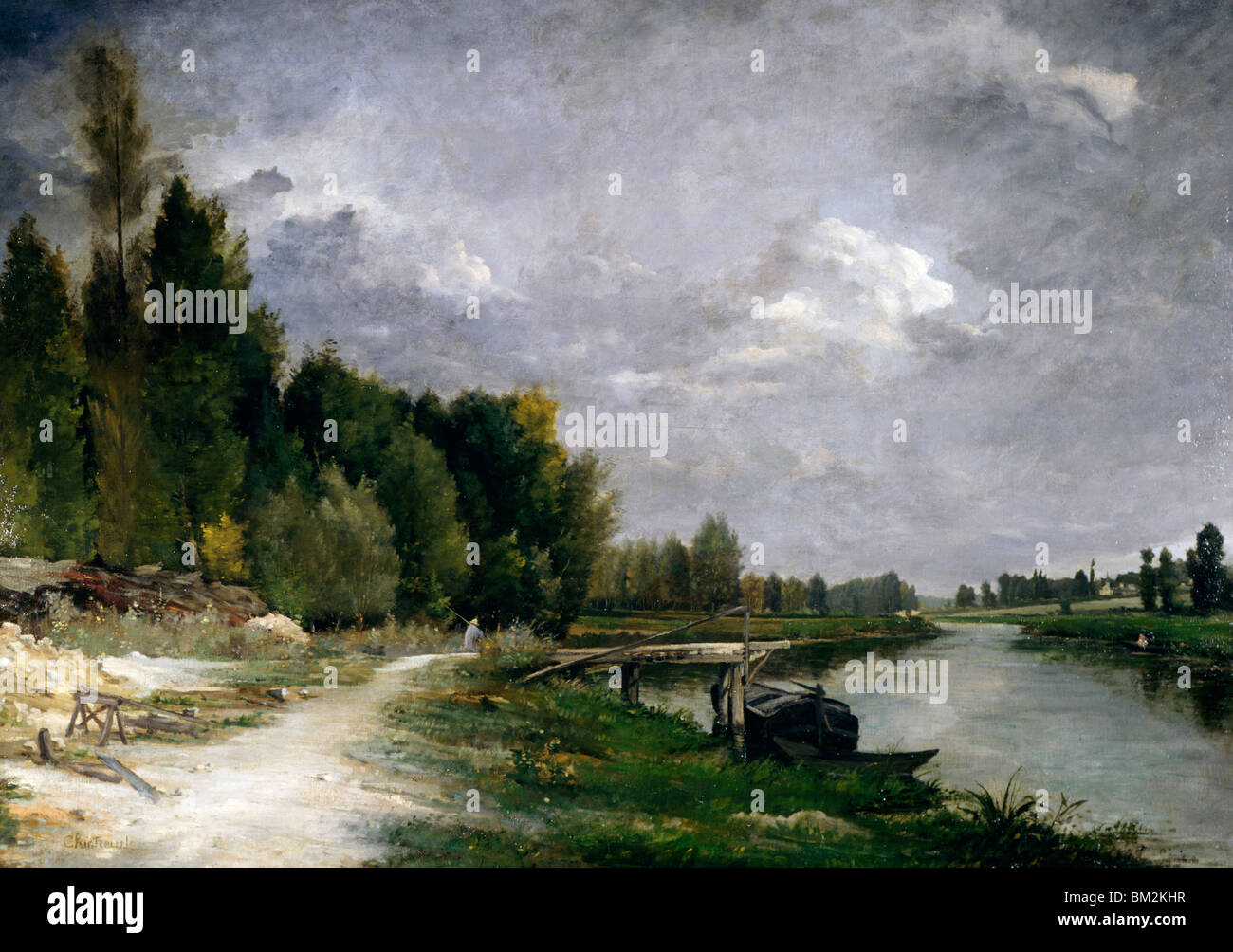 Paysage-bord de rivière par Antoine Chintreuil huile sur toile vers 1860 (1814-1873) USA Pennsylvania Philadelphie David Banque D'Images