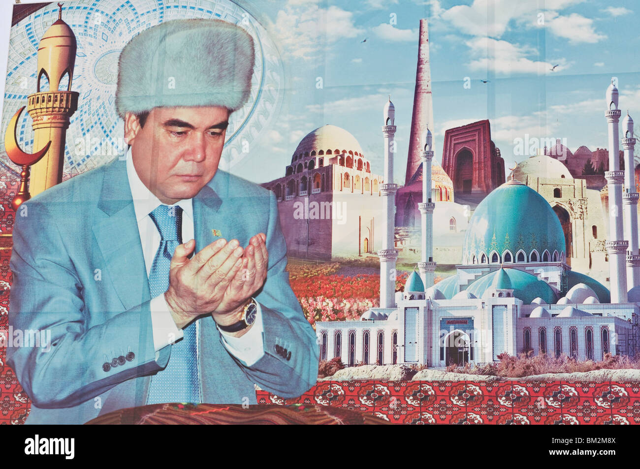 Affiche de propagande de Türkmenbaşy l'ancien chef du Turkménistan Banque D'Images