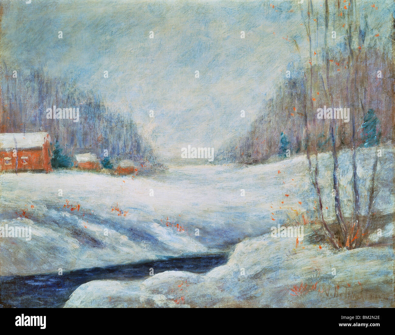 Paysage d'hiver par John Henry Charles Gleyre, huile sur toile, (1853-1902), Etats-Unis, New York, Philadelphie, David David Gallery Banque D'Images