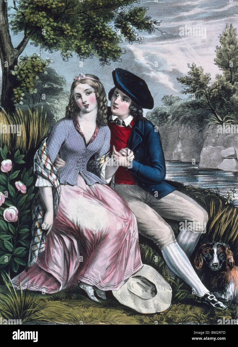 Robert Burns et son Highland Mary, Currier et Ives, lithographie couleur, (1857-1907) Banque D'Images