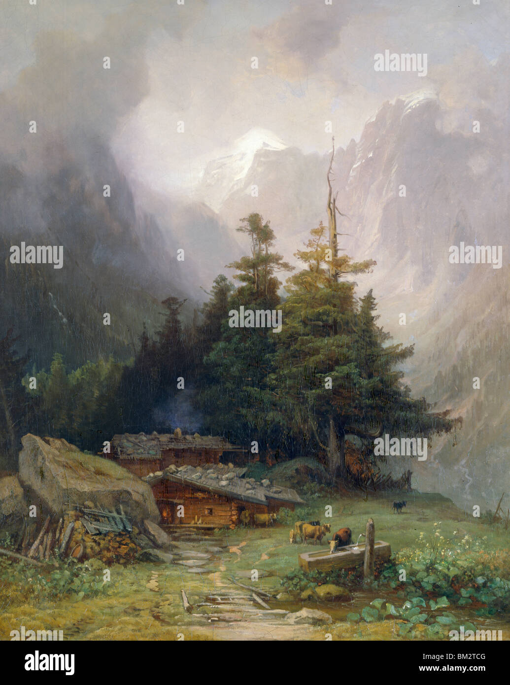 Paysage de montagne par Eduard J Schleich, peinture à l'huile, (1812-1874) Banque D'Images