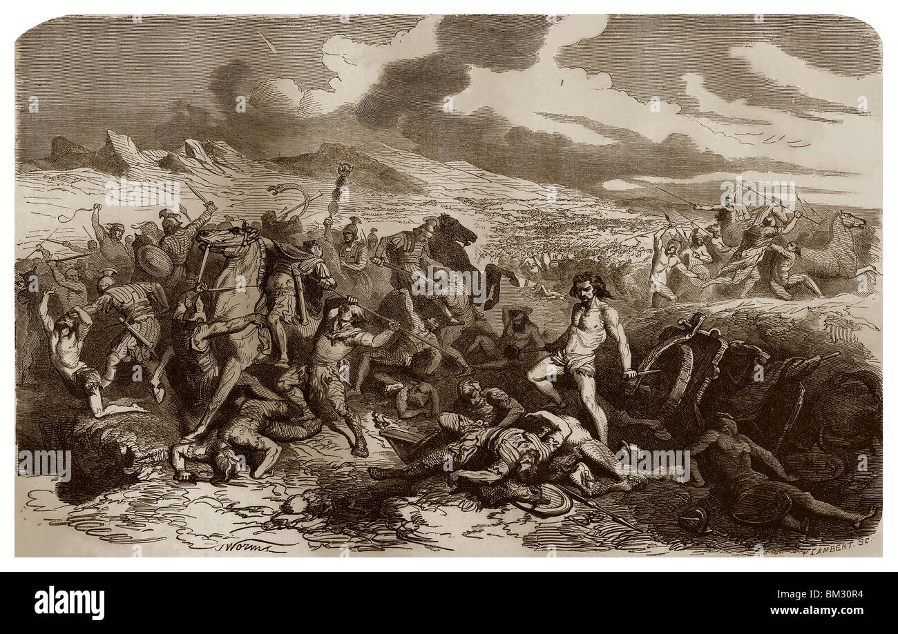 En 102 avant J.-C., deuxième bataille d'Aquae sextiae menée deux jours après le premier pendant que les Romains ont défait les Teutons. Banque D'Images