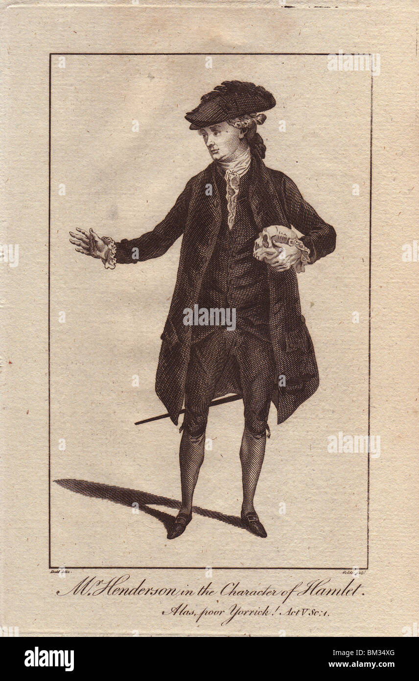 John Henderson comme prince danois à Hamlet. Gravure sur plaque de coperplate de Bell Shakespeare, publiée par John Bell, Londres, 1776. Banque D'Images