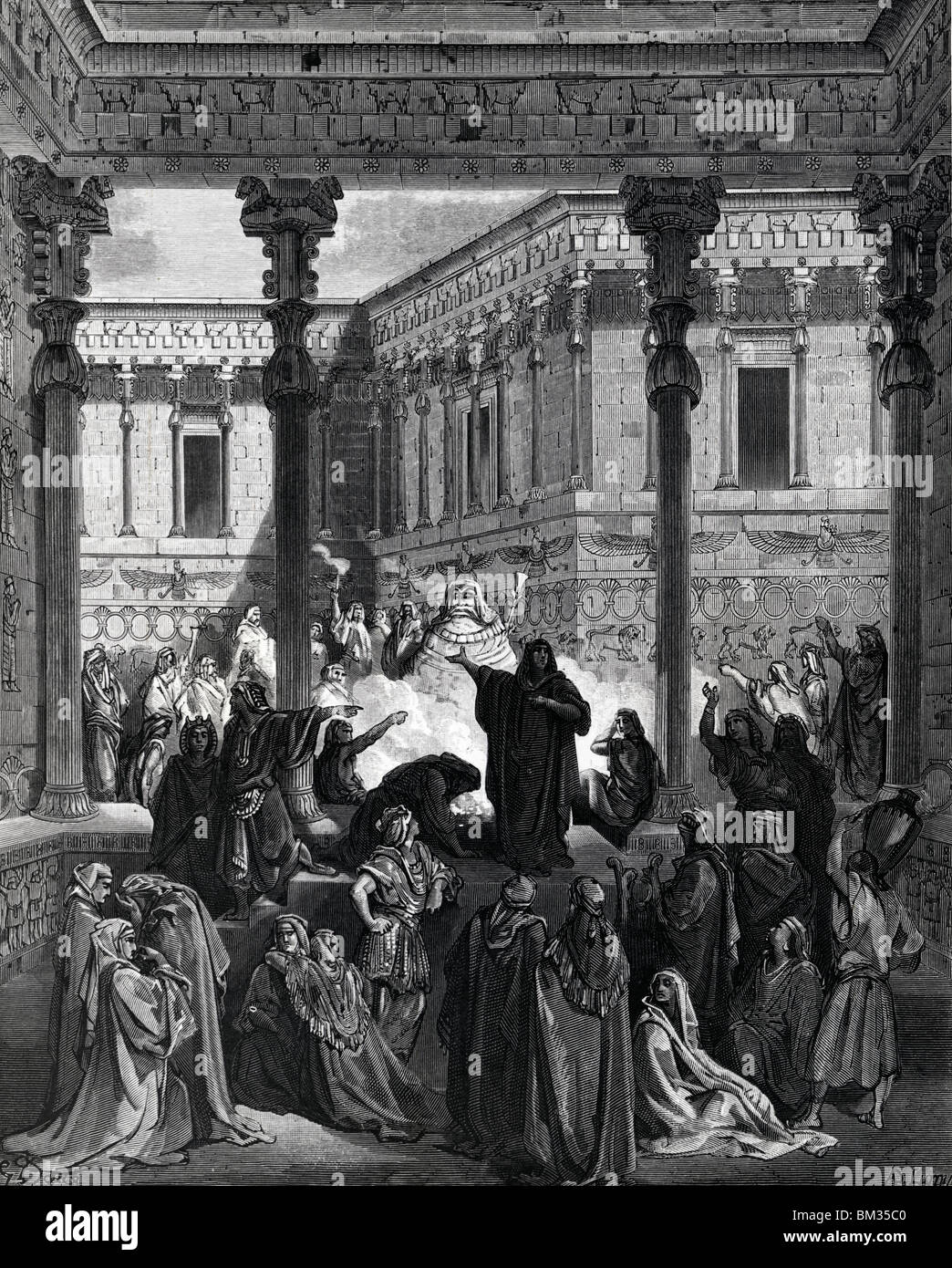 Daniel malédictions prêtres de Baal, Gustave Dore (1832-1883), gravure, (1832-1883) Banque D'Images