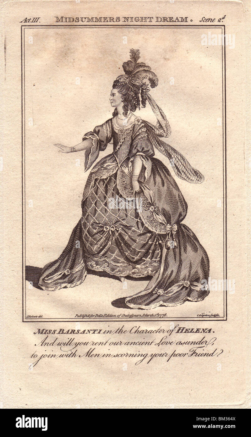Mlle Jane Barsanti comme Helena dans « rêve de la nuit d'été ». Gravure sur plaque de coperplate de Bell Shakespeare, publiée par John Bell, Londres, 1776. Banque D'Images