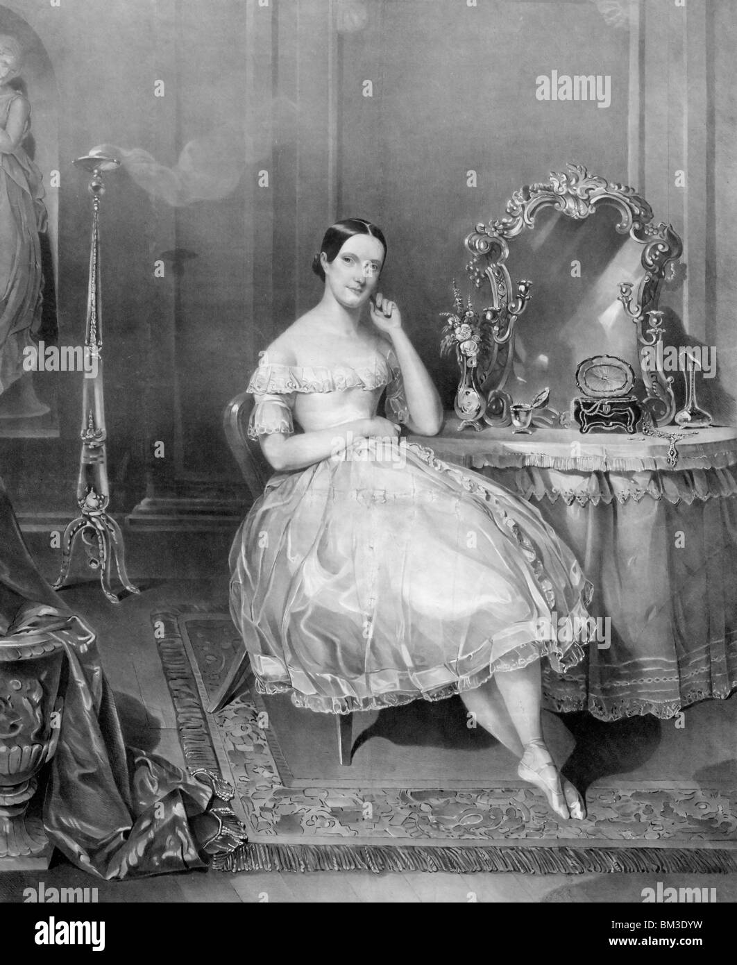 Fanny Elssler (1810-1884) , ballerine, portrait en pied, assis à une table. Banque D'Images