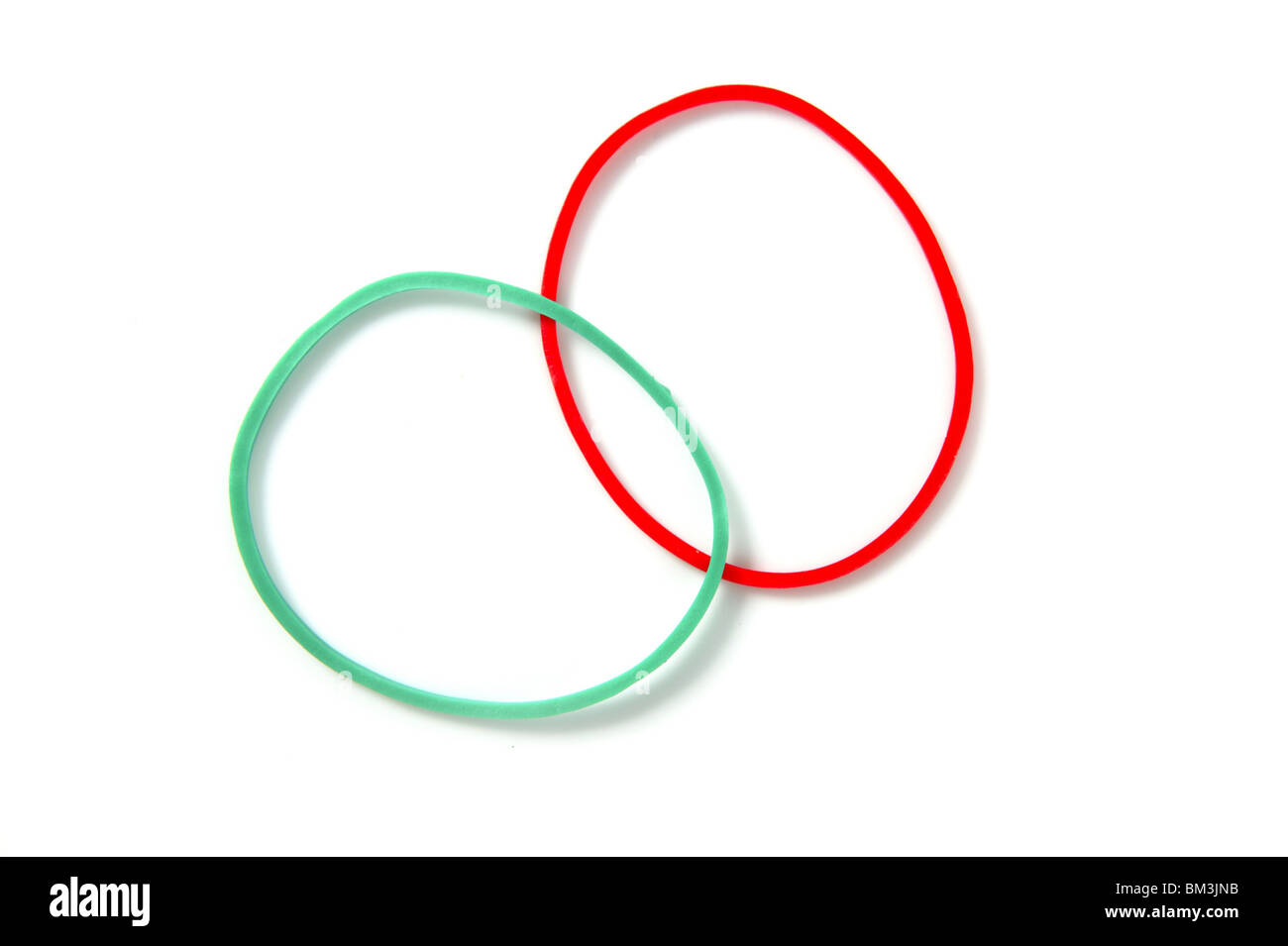 Deux bandes en caoutchouc cercle couleur intersection isolated over white Banque D'Images