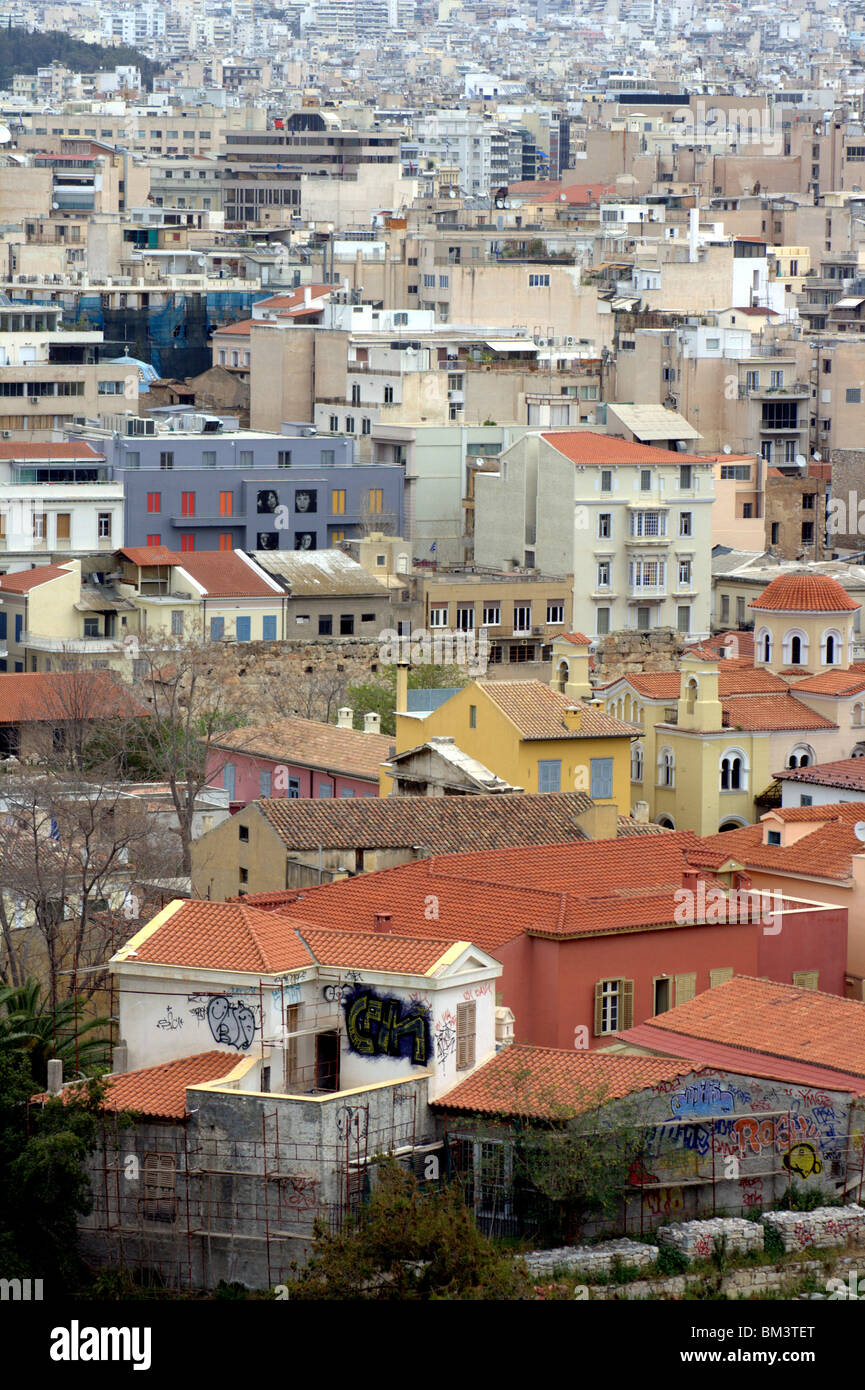 Vue d'Athènes depuis l'Acropole en Grèce. Banque D'Images