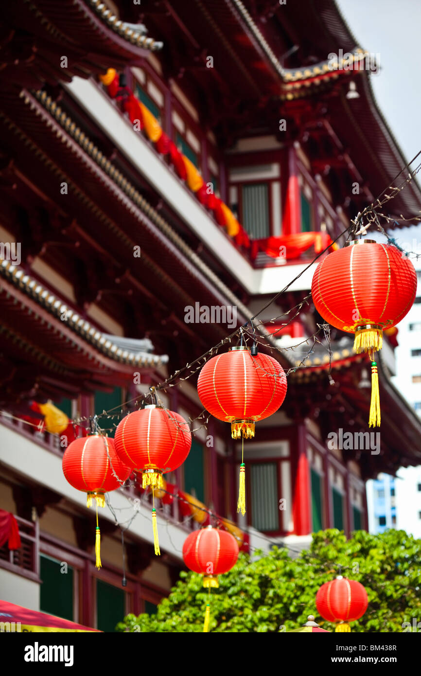 Lanternes rouges chinois pour le Nouvel An dans le Chinatown, Singapour Banque D'Images