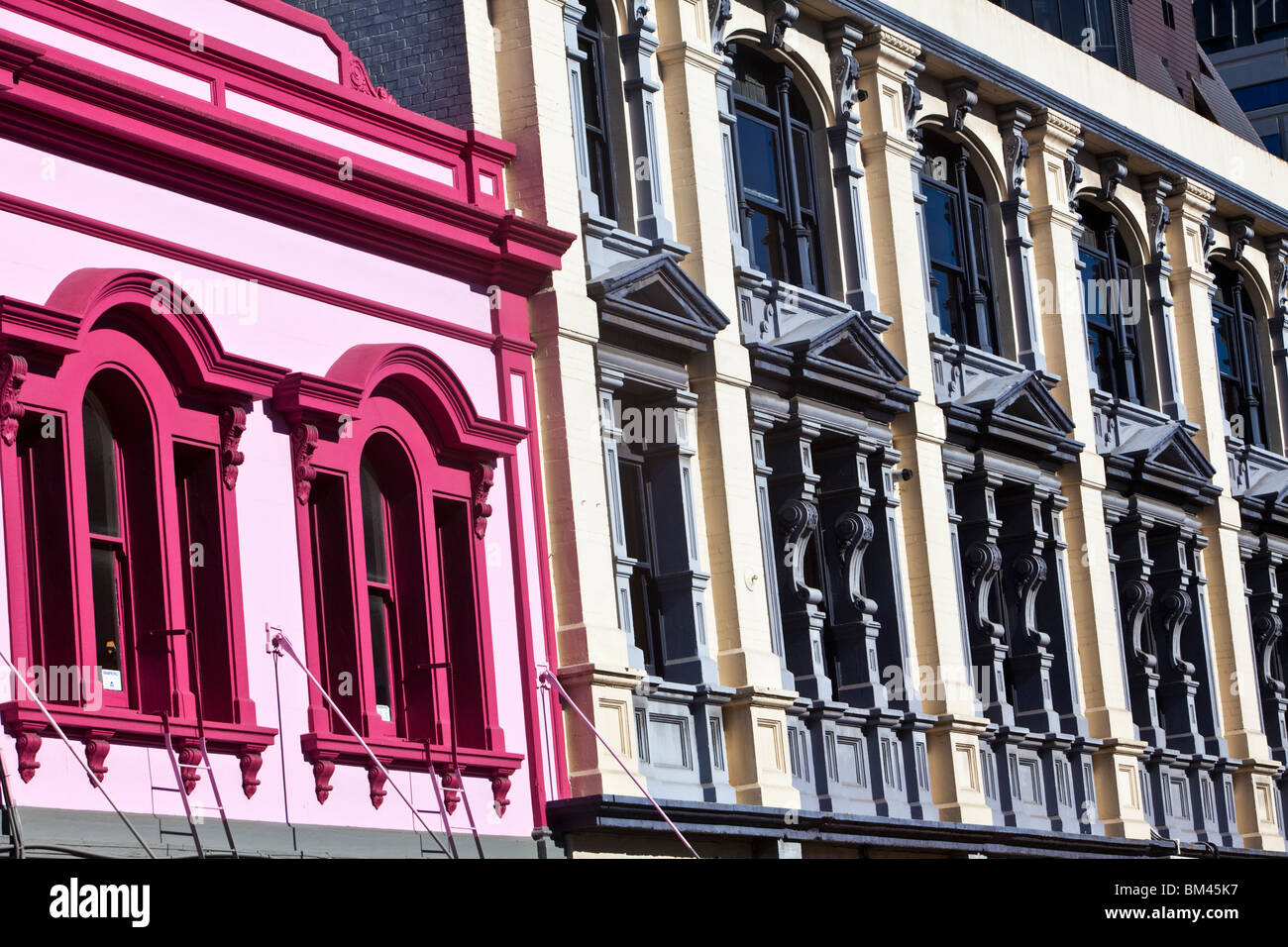 Architecture colorée sur Manchester Street. Christchurch, Canterbury, île du Sud, Nouvelle-Zélande Banque D'Images