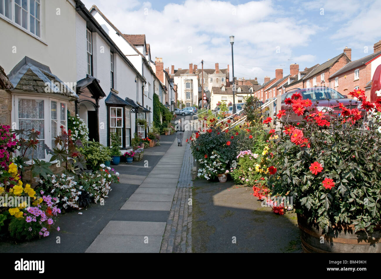 Affichage floral attrayant à Ludlow, Shropshire Banque D'Images