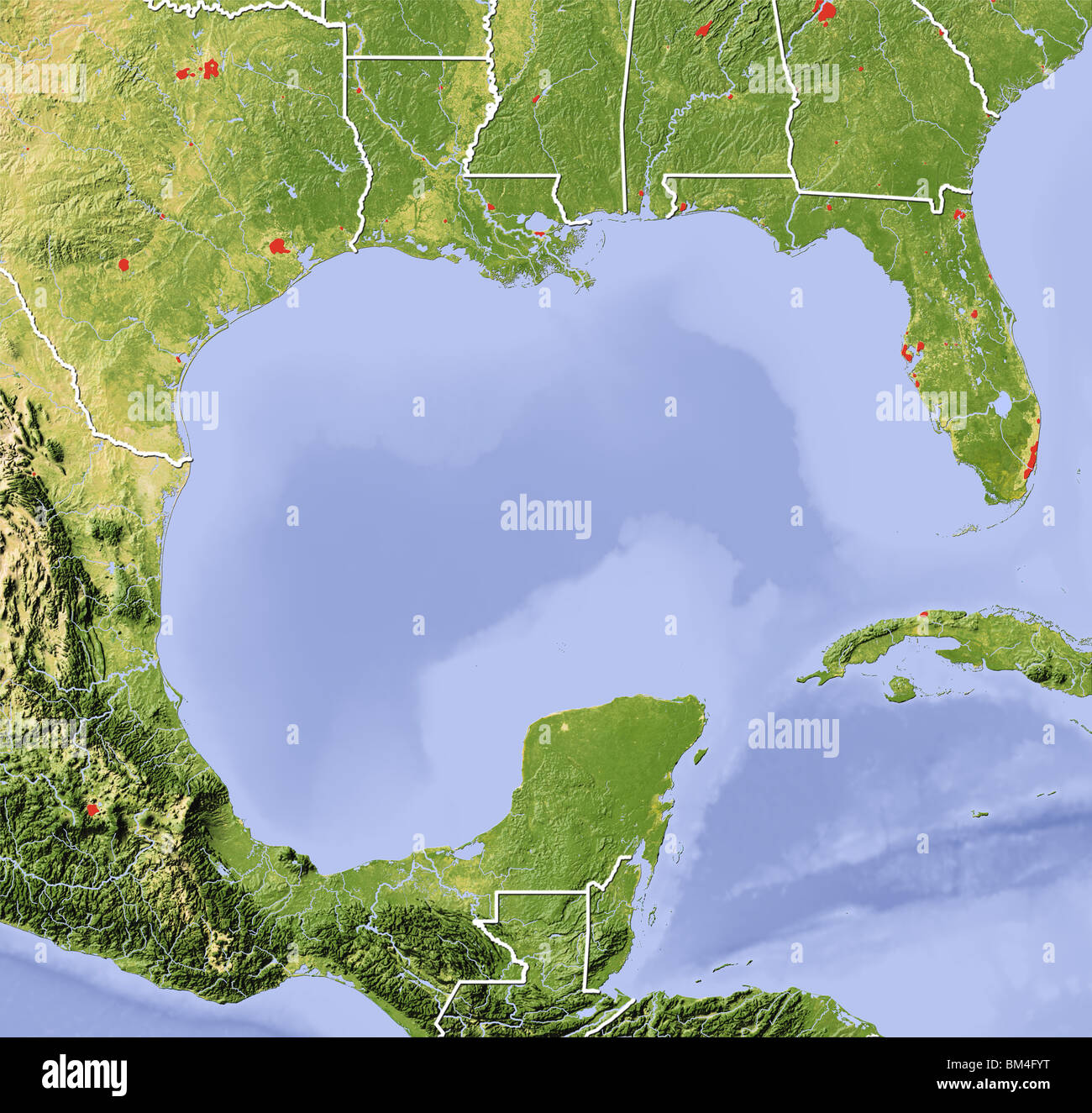 Golfe du Mexique, carte en relief ombré. Banque D'Images