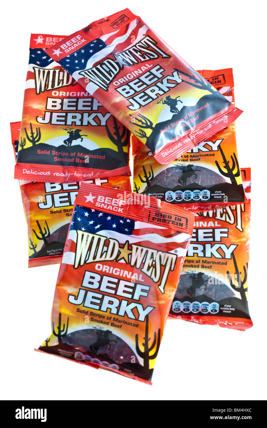 Six sacs de Wild West beef jerky Original Banque D'Images