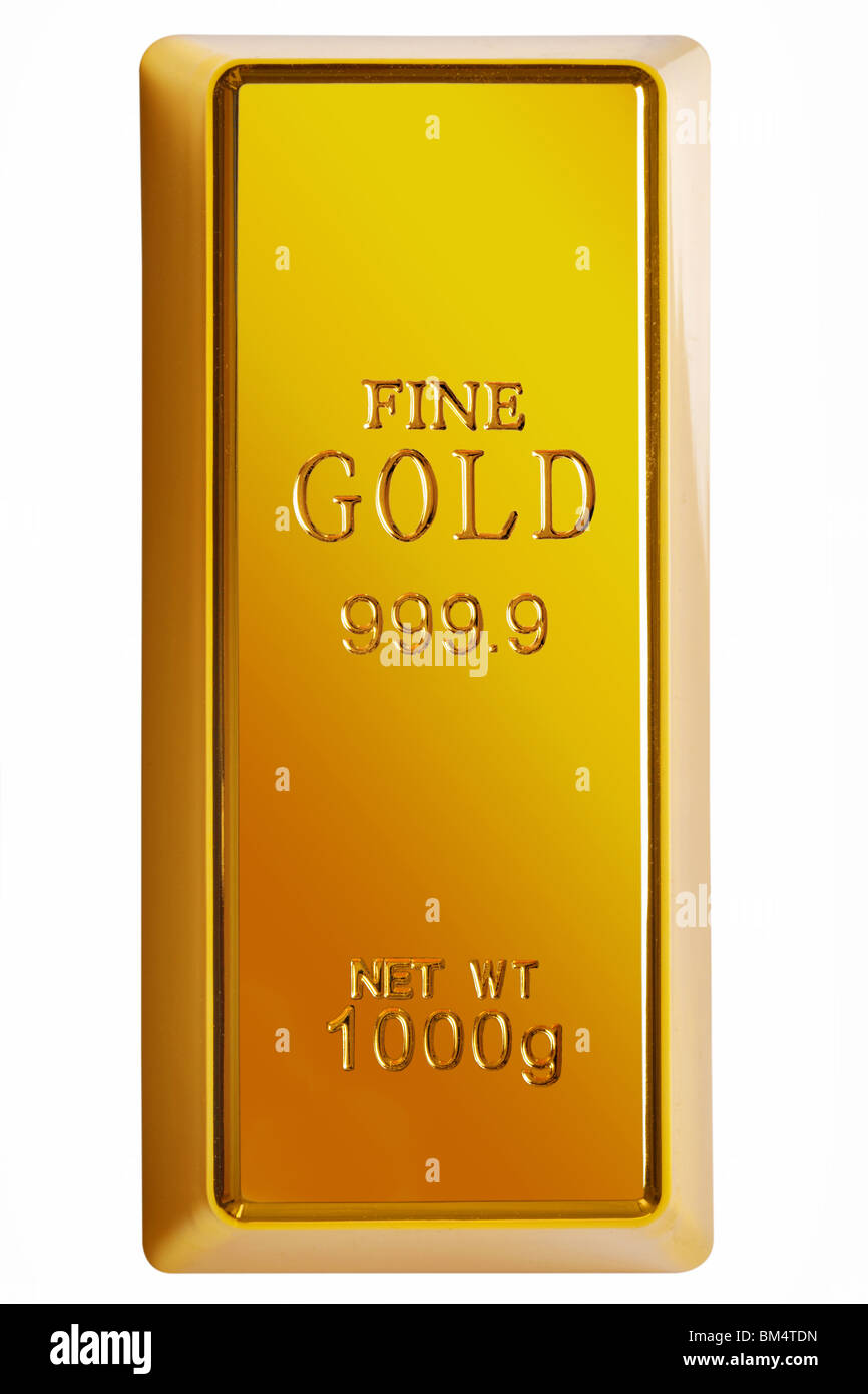 Photo d'un 1kg gold bar isolé sur un fond blanc avec clipping path Banque D'Images