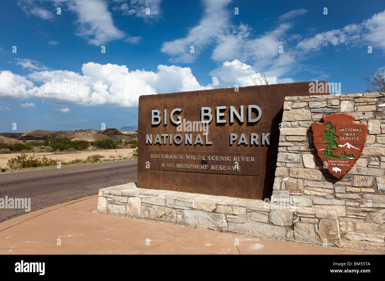 Inscrivez-vous à l'entrée de Big Bend National Park Rio Grande faune pittoresque rivière une réserve de biosphère nous Texas USA Banque D'Images