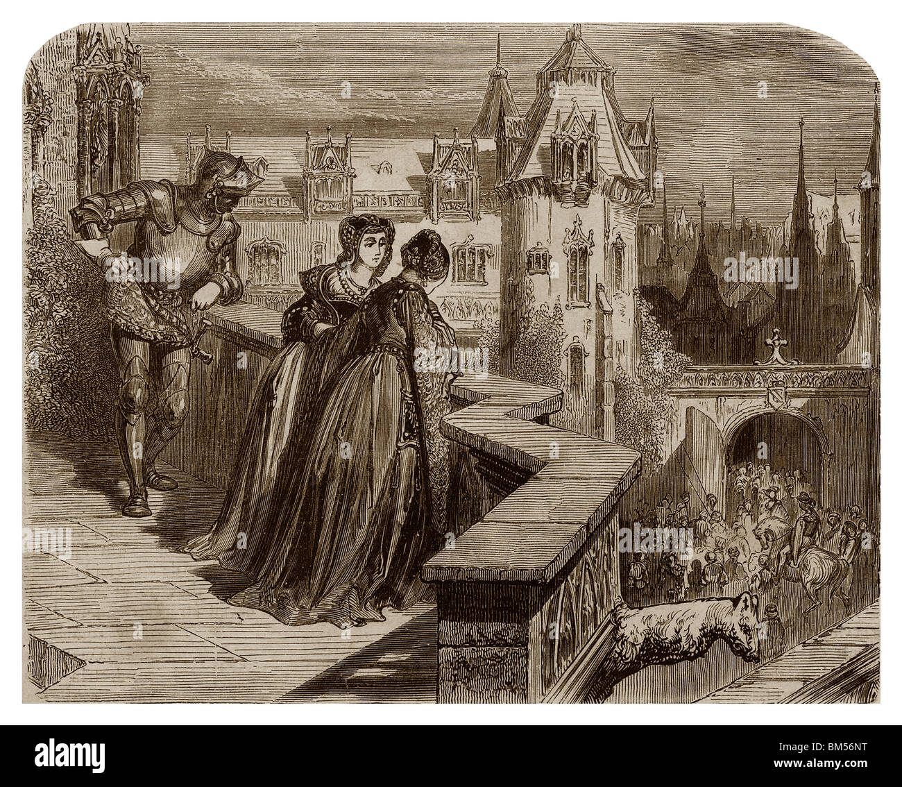 En 1313, à Paris, Isabella semblait, du haut d'une tourelle du king palace, à l'habillé des burghers procession. Banque D'Images
