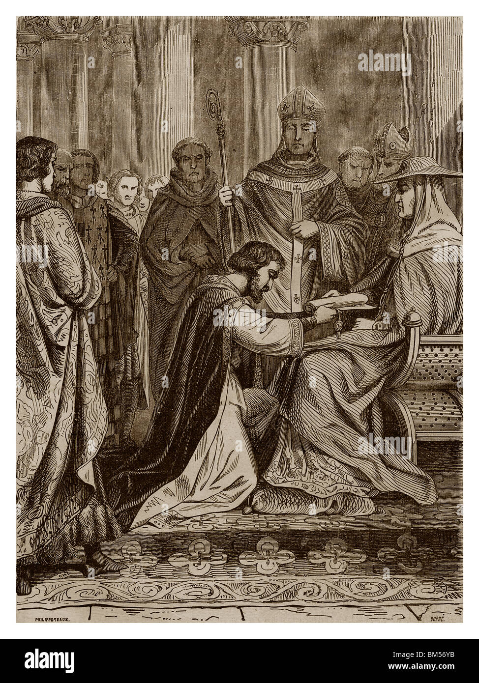 En 1213, Jean Sans Terre se rend lui-même au pape Innocent III et à la Sainte Église Romaine pour un service féodal. Banque D'Images