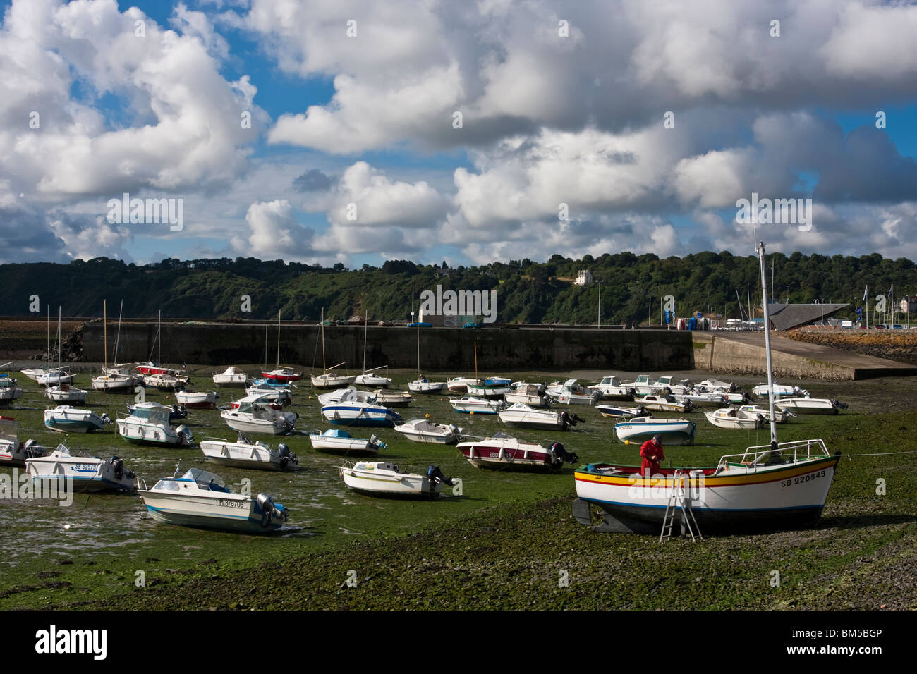 Bateaux à marée basse dans le port de Binic , Bretagne, France Banque D'Images