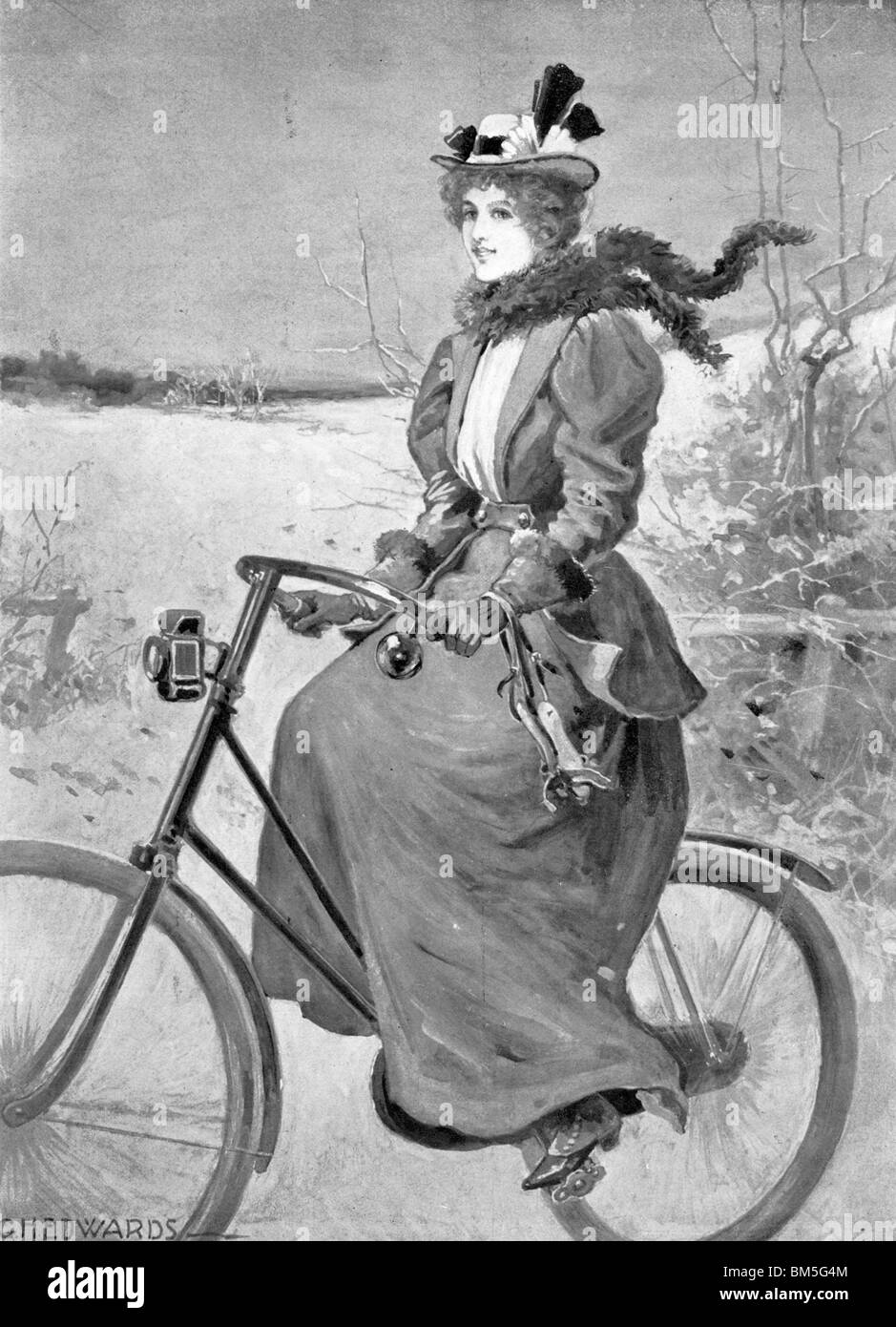 Cycliste lisant le journal Le Vélo. Paris, vers 1900