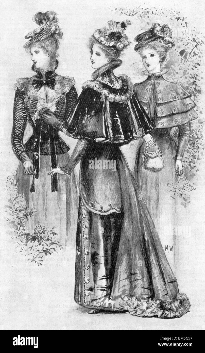 Trois femmes en robes de Printemps, fin des années 1800 Banque D'Images