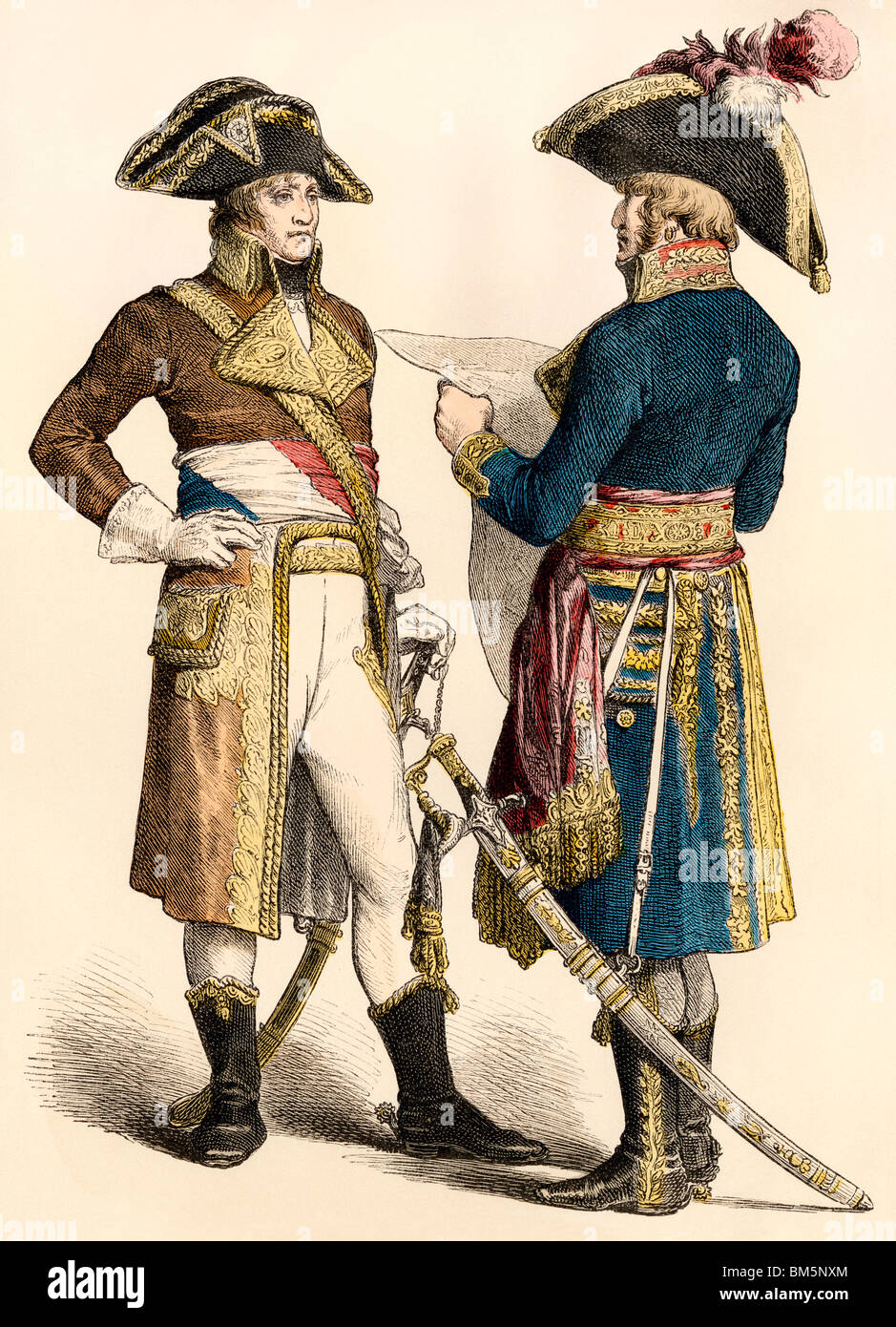 Généraux français pendant les premières guerres napoléoniennes, 1799-1800. Impression couleur à la main Banque D'Images