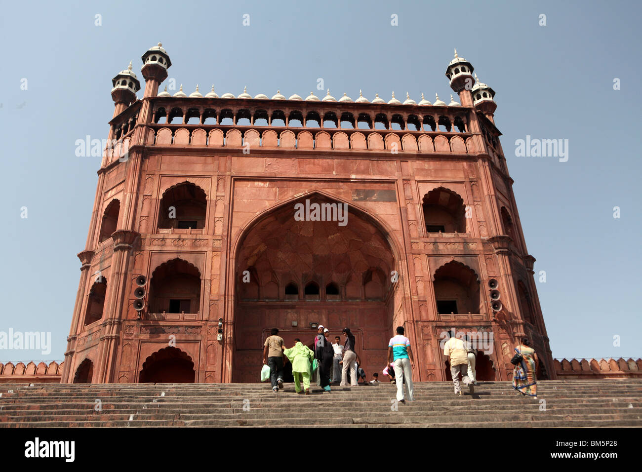 Étapes menant à la victoire à la mosquée Jama Masjid, la mosquée de vendredi ou de Fatehpur Sikri, Old Delhi, Inde. Banque D'Images