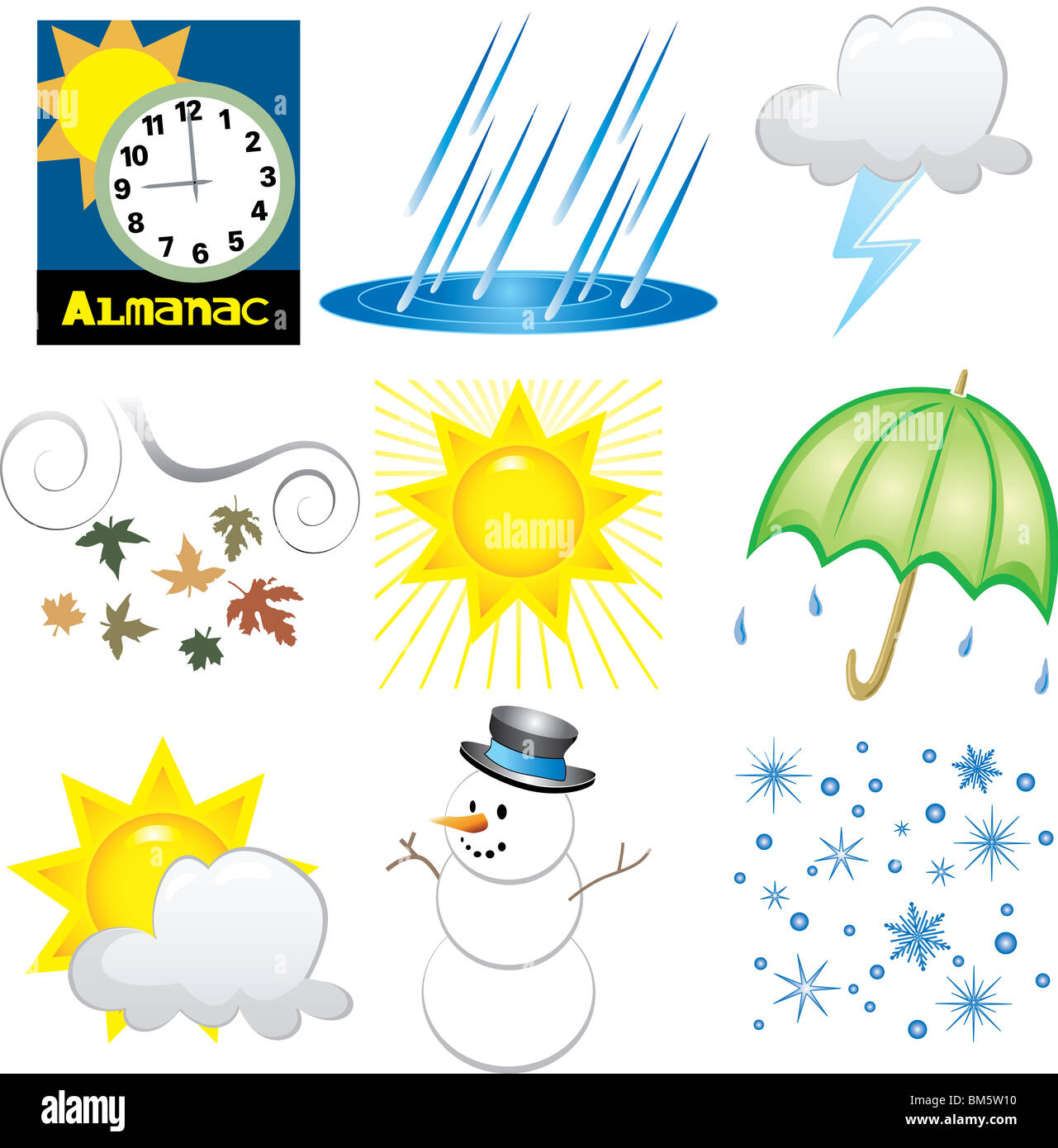 Illustration de 9 icônes météo. Très facile à modifier. Banque D'Images