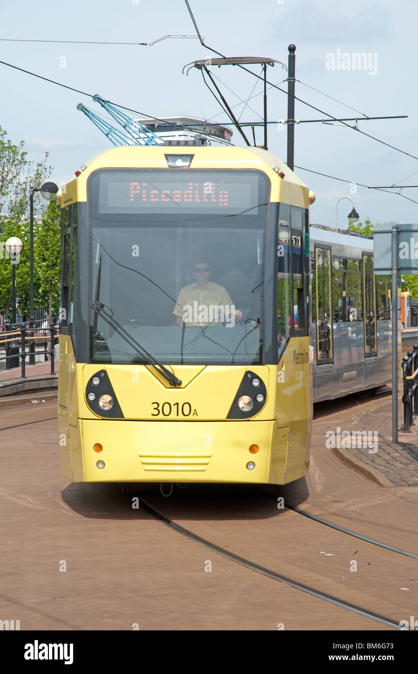 Au départ de tramway Metrolink Salford Quays, Salford Quays, Salford, Greater Manchester, Royaume-Uni Banque D'Images