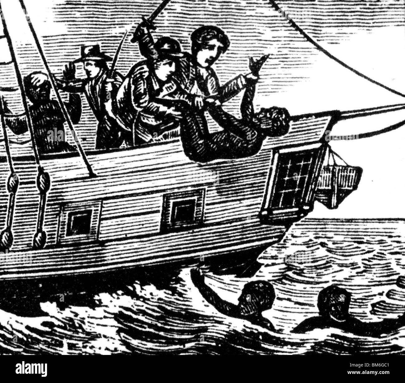 ZONG MASSACRE - gravure sur bois contemporain de l'assassinat en masse d'esclaves africains en 1781, jeté par-dessus bord à la navire marchand ZONG Banque D'Images ZONG MASSACRE - gravure sur bois contemporain de l'assassinat en masse d'esclaves africains en 1781, jeté par-dessus bord à la navire marchand ZONG Banque D'Images